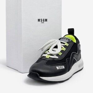 MSGM Kids Vortex Mixed-media Calf Leather Sneakers In Black Size 34 EU 2-2.5 US